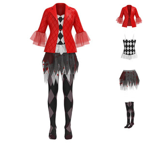 Female Harley Costume Joker Movie Cosplay Red Coat Irregular Tutu Skirt Full Set