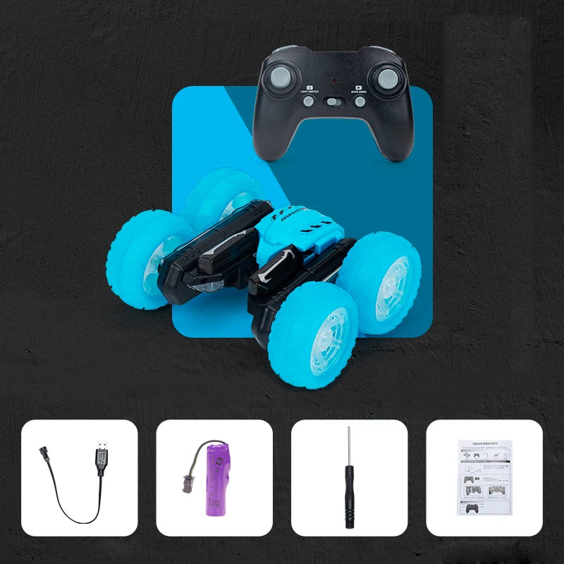 14KM/H RC Stunt Car 2.4G Double-sided Rolling 360° Rotation Car LED Light Letters Vehicle For Kids