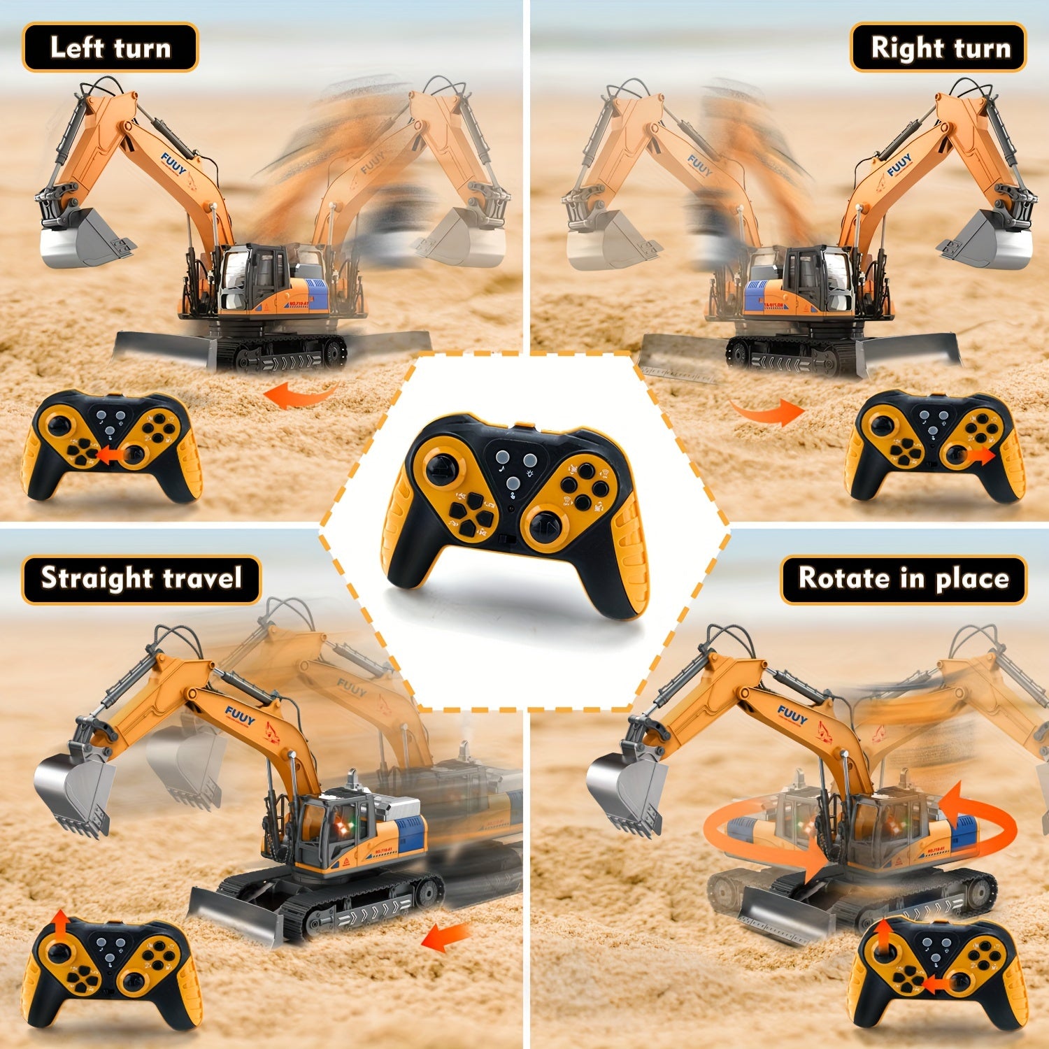 2-in-1 RC Excavator Bulldozer 15CH Alloy RC Engineering Vehicle With Spray & Light