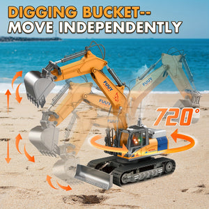 2-in-1 RC Excavator Bulldozer 15CH Alloy RC Engineering Vehicle With Spray & Light