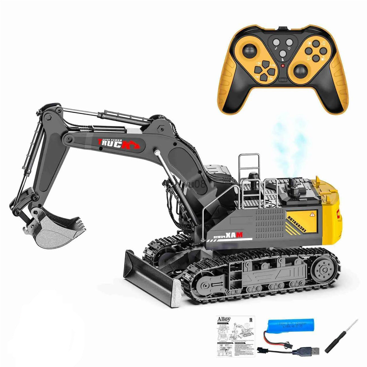 2-in-1 RC Excavator Bulldozer 15CH Alloy RC Engineering Vehicle With Spray & Light