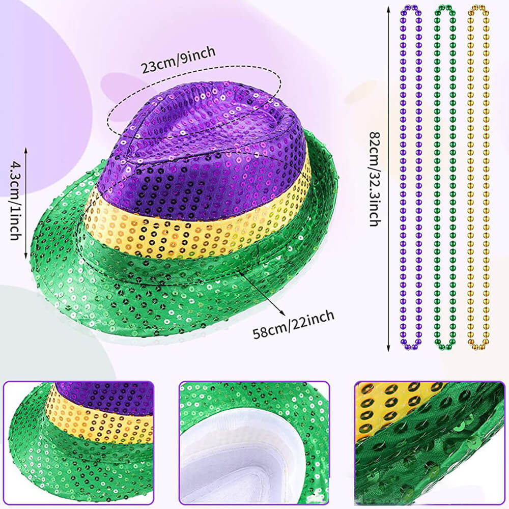 Mardigra Accessories Carnival Hat Beads Bow Mask Headband Set for Fat Tuesday Parade
