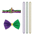 Mardigra Accessories Carnival Hat Beads Bow Mask Headband Set for Fat Tuesday Parade