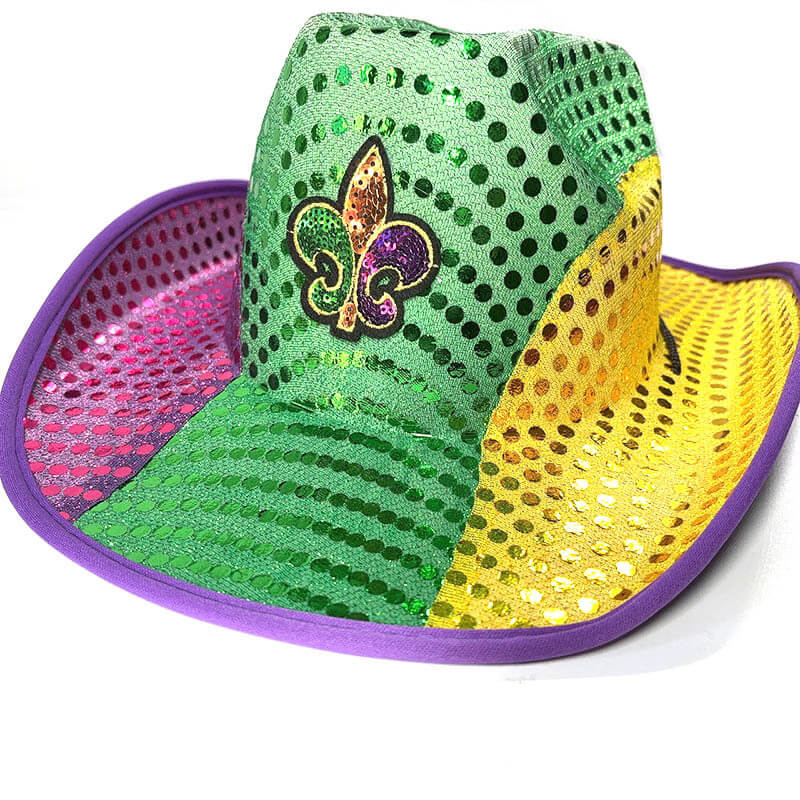 Mardigra Hat Carnival Cowboy Hat with Fleur De Lis Flower Unisex Parade Accessories