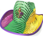 Mardigra Hat Carnival Cowboy Hat with Fleur De Lis Flower Unisex Parade Accessories