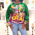 MardiGra Sequin Party Dress Casual Fleur De Lis Flower Shirt Carnival Costume for Women