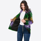 Mardigra Sequin Outfit Fat Tuesday Women Color Block Jacket Shiny Carnival Costume for Adult