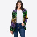 Mardigra Sequin Outfit Fat Tuesday Women Color Block Jacket Shiny Carnival Costume for Adult