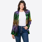 Mardigra Sequin Outfit Fat Tuesday Women Color Block Jacket Shiny Carnival Costume for Adult