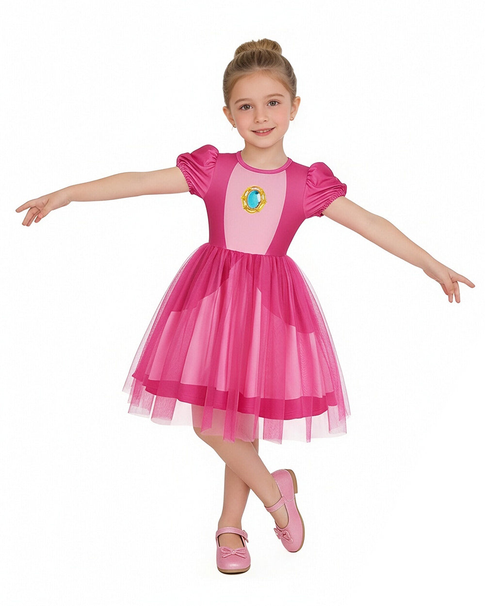 Rosalina Princess Dress Soft Multi-Layered Tulle Party Gown with Puffy Sleeves for Daily Wear