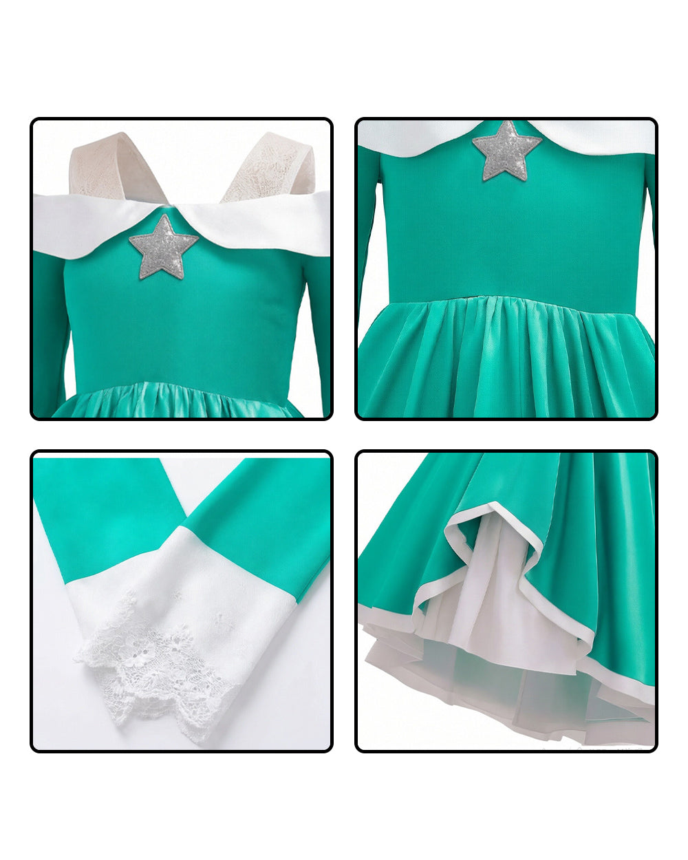 Rosalina Princess Costume Turquoise Satin Off-shoulder Ball Gown with Silver Star High Low Dress