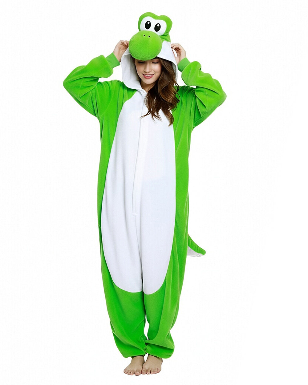 Green Dinosaur Plush Onesie Soft Pajamas with Spiky Tail for Cozy Home Wear