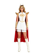 Girls Women Magical Princess of Power Costume White Goddess Warrior Dress Set with Cloak for Halloween Cosplay