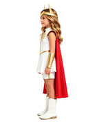Girls Women Magical Princess of Power Costume White Goddess Warrior Dress Set with Cloak for Halloween Cosplay