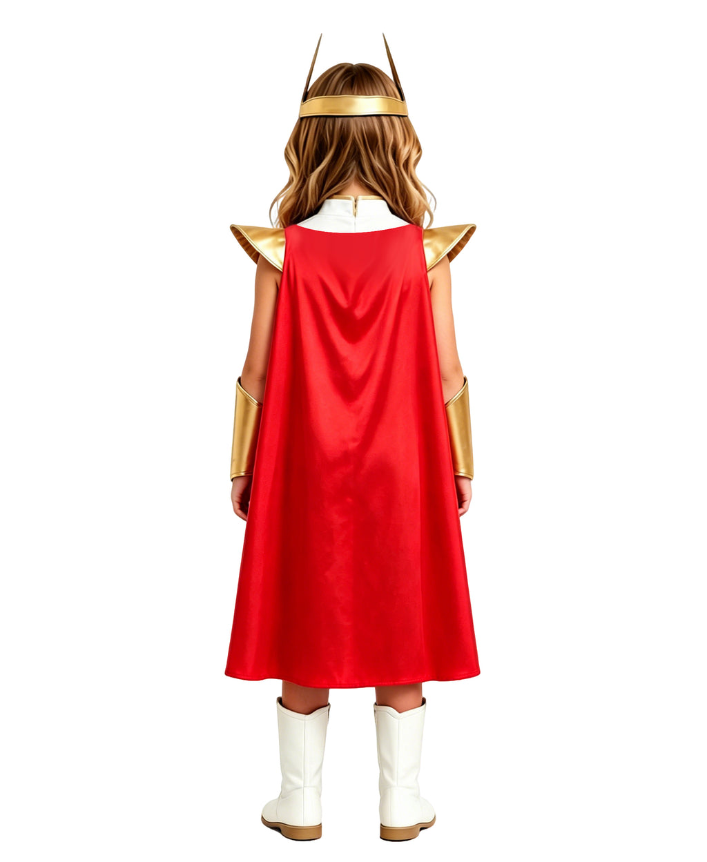 Girls Women Magical Princess of Power Costume White Goddess Warrior Dress Set with Cloak for Halloween Cosplay
