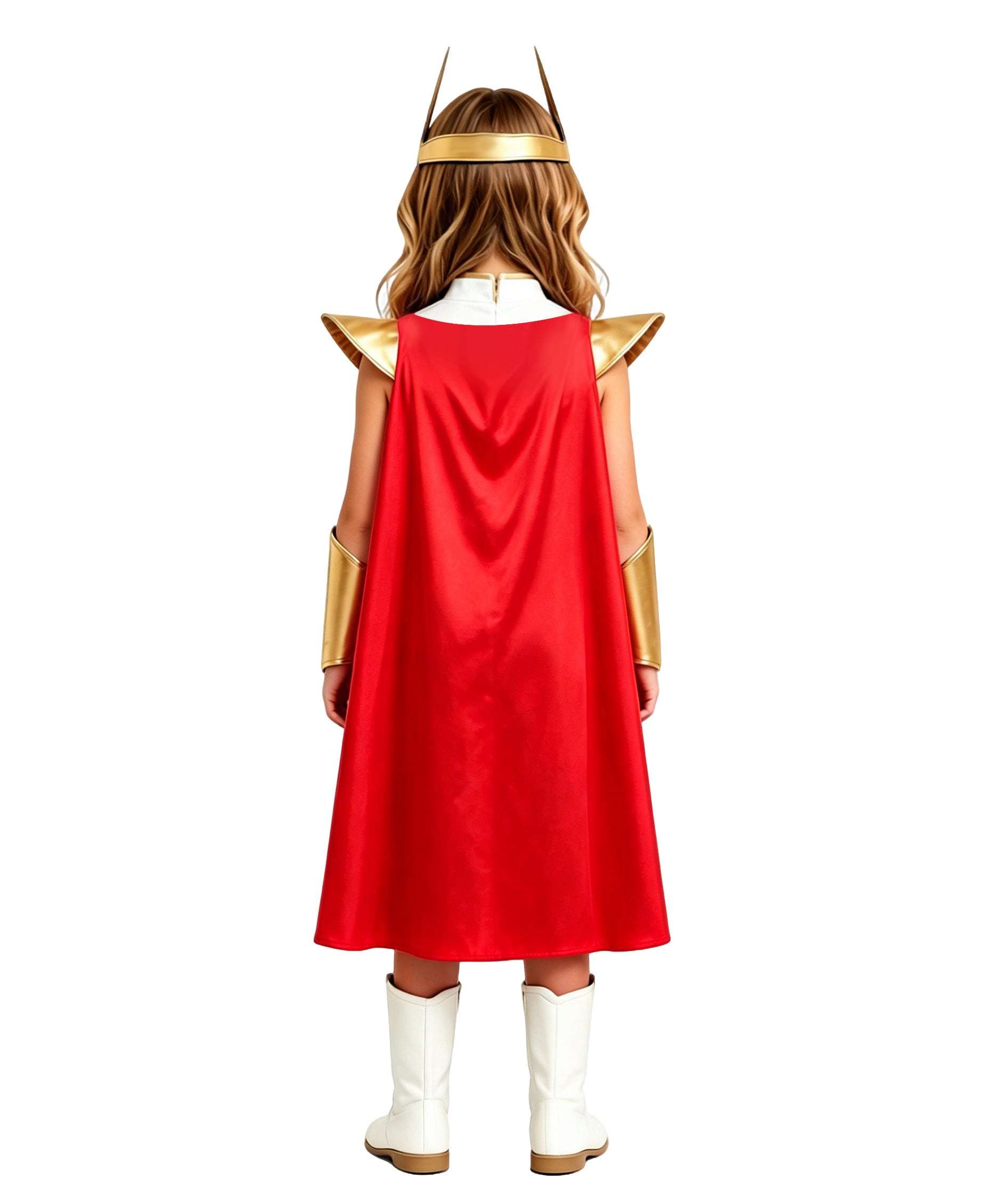 Girls Women Magical Princess of Power Costume White Goddess Warrior Dress Set with Cloak for Halloween Cosplay