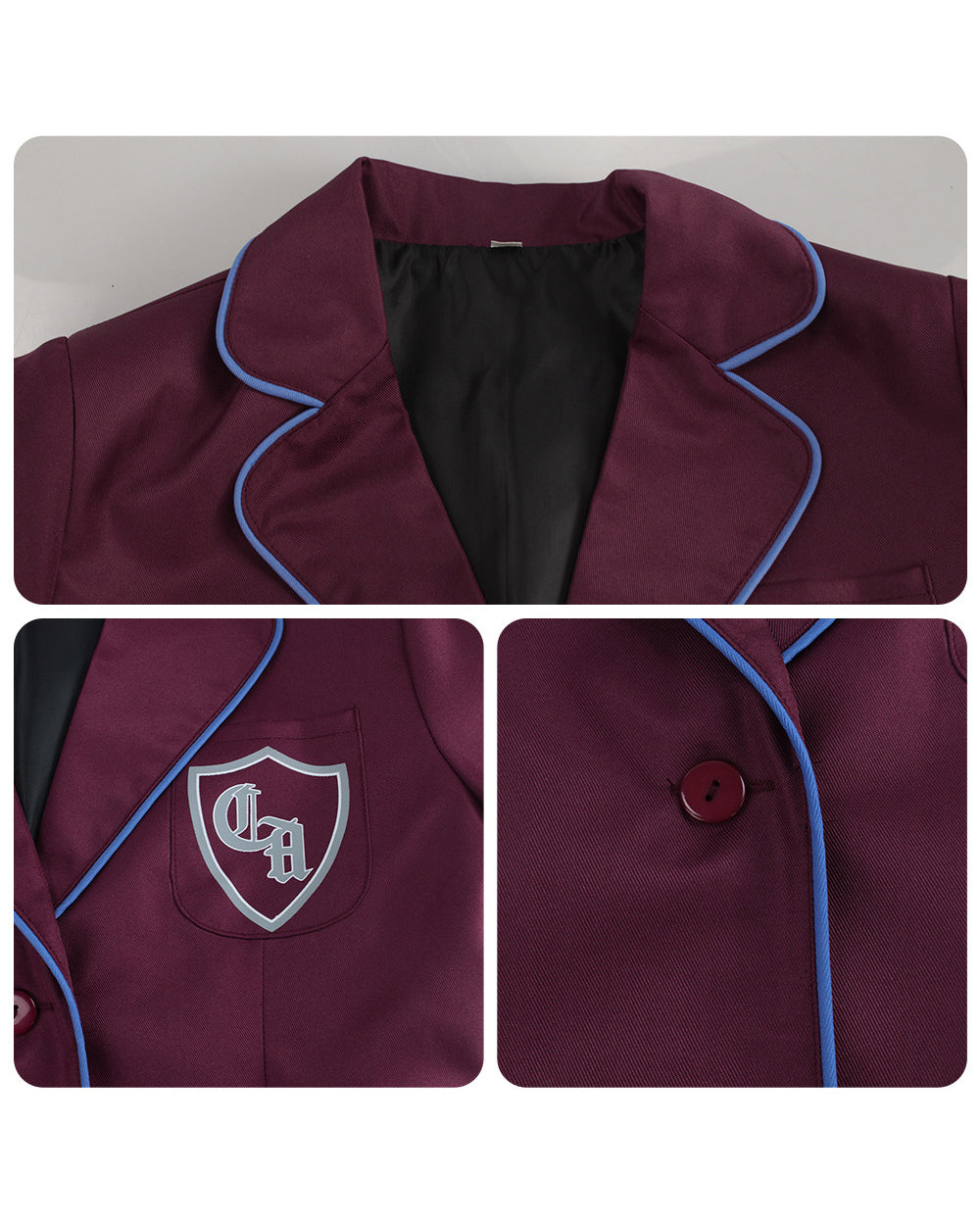 Musical Theater School Uniform Burgundy Blazer Pleated Skirt Shirt and Tie for Bookworm Fans