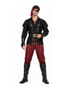 Men Pirate Costume Black Tops Pants Belt Pirate Eyepatch and Bandana 5pcs Set for Halloween