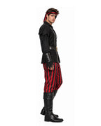 Men Pirate Costume Black Tops Pants Belt Pirate Eyepatch and Bandana 5pcs Set for Halloween