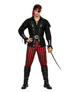 Men Pirate Costume Black Tops Pants Belt Pirate Eyepatch and Bandana 5pcs Set for Halloween