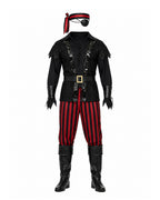 Men Pirate Costume Black Tops Pants Belt Pirate Eyepatch and Bandana 5pcs Set for Halloween