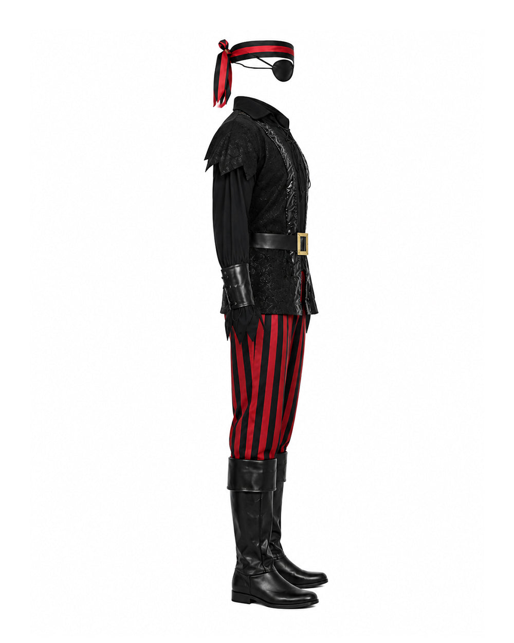Men Pirate Costume Black Tops Pants Belt Pirate Eyepatch and Bandana 5pcs Set for Halloween