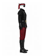 Men Pirate Costume Black Tops Pants Belt Pirate Eyepatch and Bandana 5pcs Set for Halloween