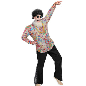 Mens Disco Outfit 70s Fashion Costume Bell-Bottoms Shirts Wig and Accessories Full Set for Disco Party