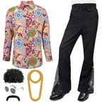 Mens Disco Outfit 70s Fashion Costume Bell-Bottoms Shirts Wig and Accessories Full Set for Disco Party