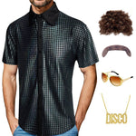 Guys Disco Outfit Short Sleeve Button Up Sequin Shirt and Accessroeries 70s Disco Costume