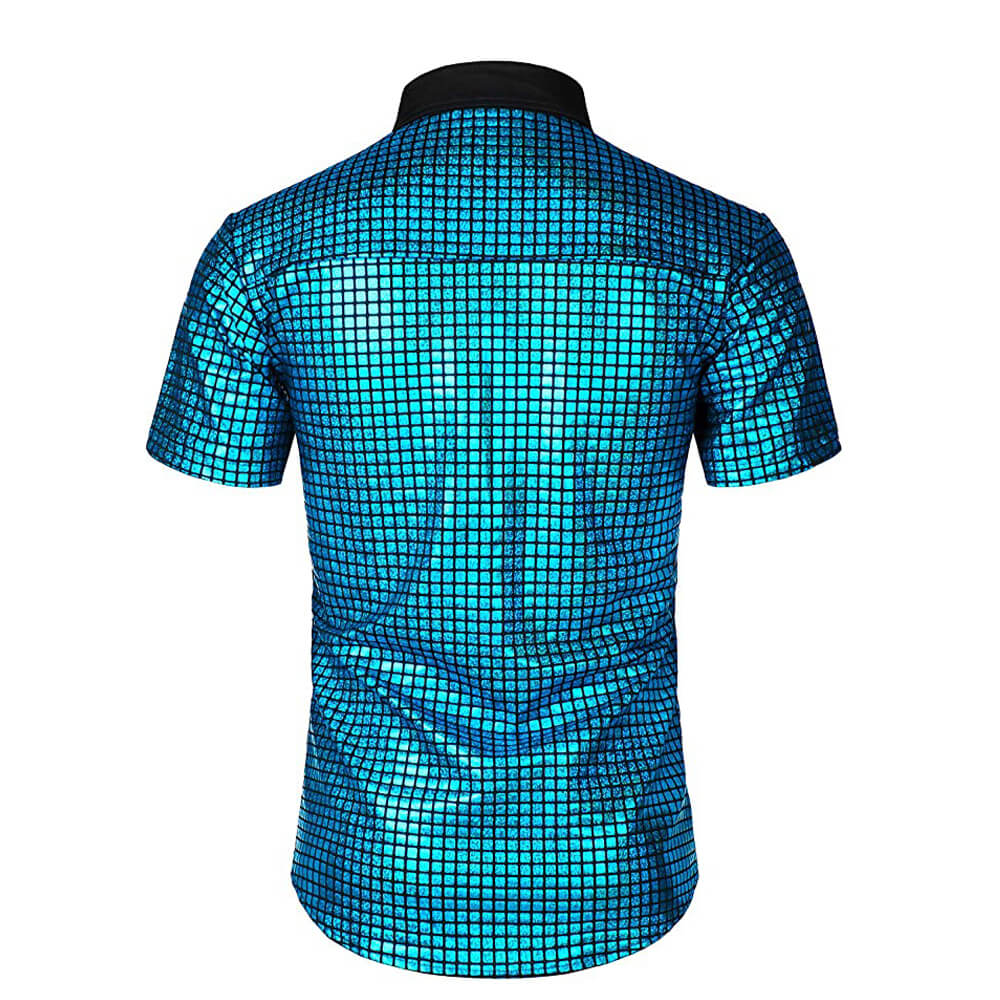 Guys Disco Outfit Short Sleeve Button Up Sequin Shirt and Accessroeries 70s Disco Costume