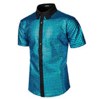 Guys Disco Outfit Short Sleeve Button Up Sequin Shirt and Accessroeries 70s Disco Costume