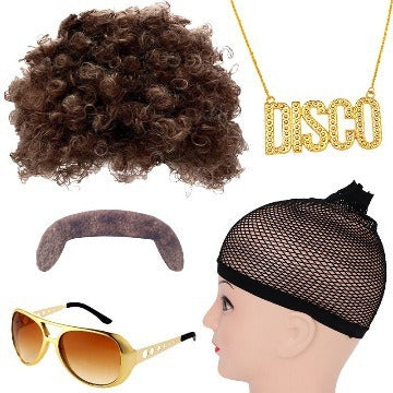 Guys Disco Outfit Short Sleeve Button Up Sequin Shirt and Accessroeries 70s Disco Costume