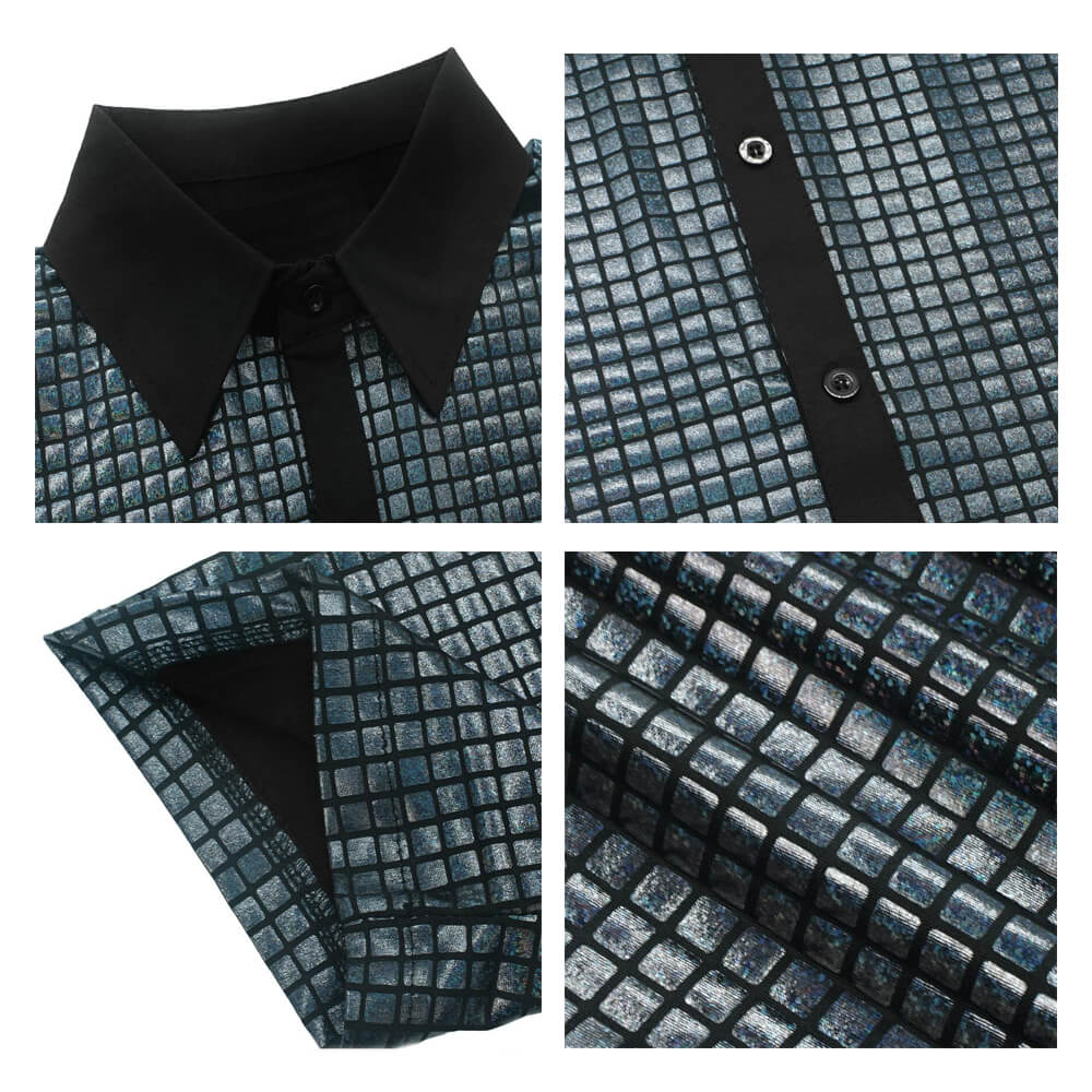 Guys Disco Outfit Short Sleeve Button Up Sequin Shirt and Accessroeries 70s Disco Costume