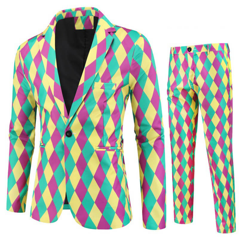 Men's Mardigra Outfit Fat Tuesday Carnival Party Tops Pants Vest and Accessories Suit Party Costume