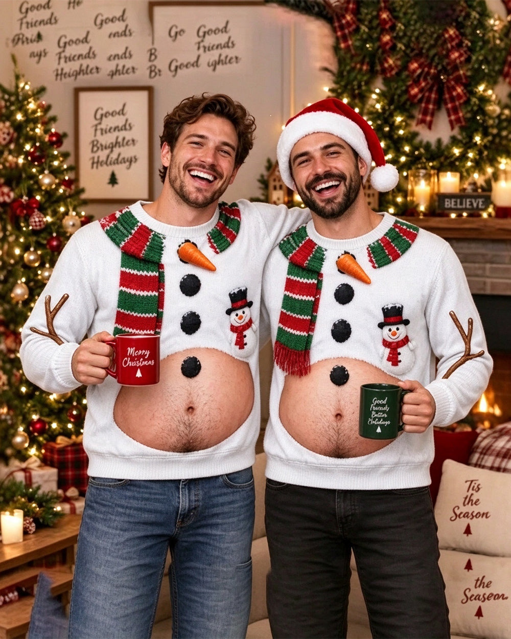 Mens Ugly Christmas Sweatshirt Snowman Funny Holiday Party Pullover with Plus Size
