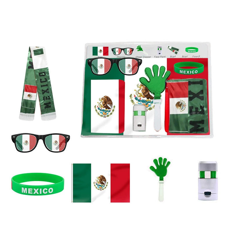 Mexico Soccer Jersey Shirts Shorts Socks and Sling Bag Soccer Fan Cheering Kit for Game Day Party Supplies