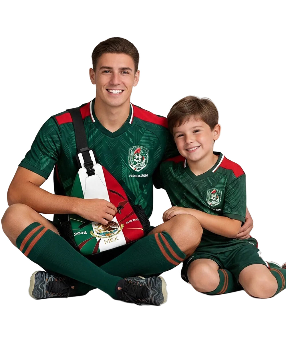 Mexico Soccer Jersey Shirts Shorts Socks and Sling Bag Soccer Fan Cheering Kit for Game Day Party Supplies