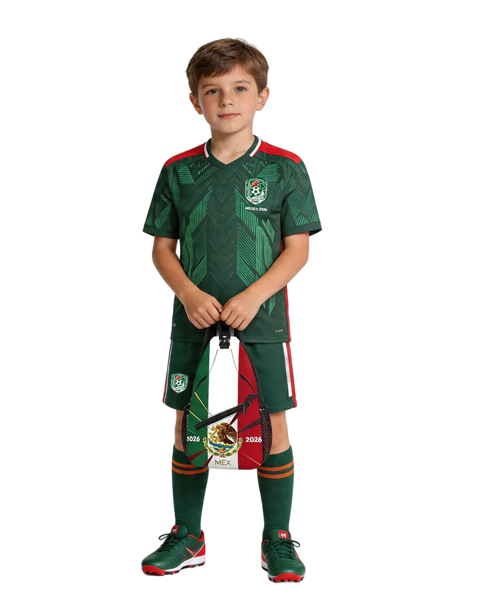 Mexico Soccer Jersey Shirts Shorts Socks and Sling Bag Soccer Fan Cheering Kit for Game Day Party Supplies