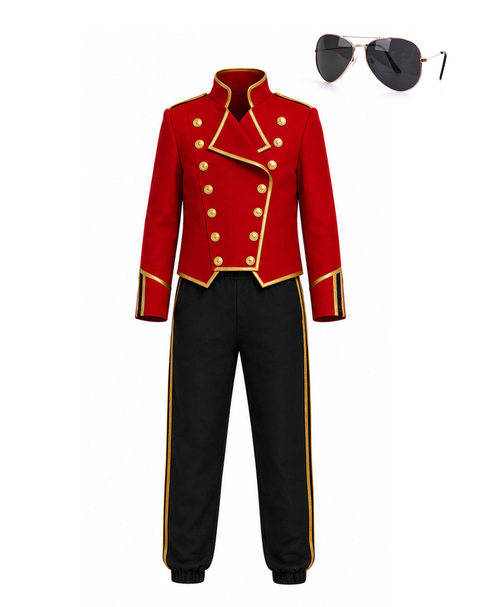 Kids Pop King Costume Red Jacket Pants and Glasses for Cosplay Events Halloween Party
