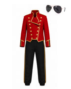 Kids Pop King Costume Red Jacket Pants and Glasses for Cosplay Events Halloween Party