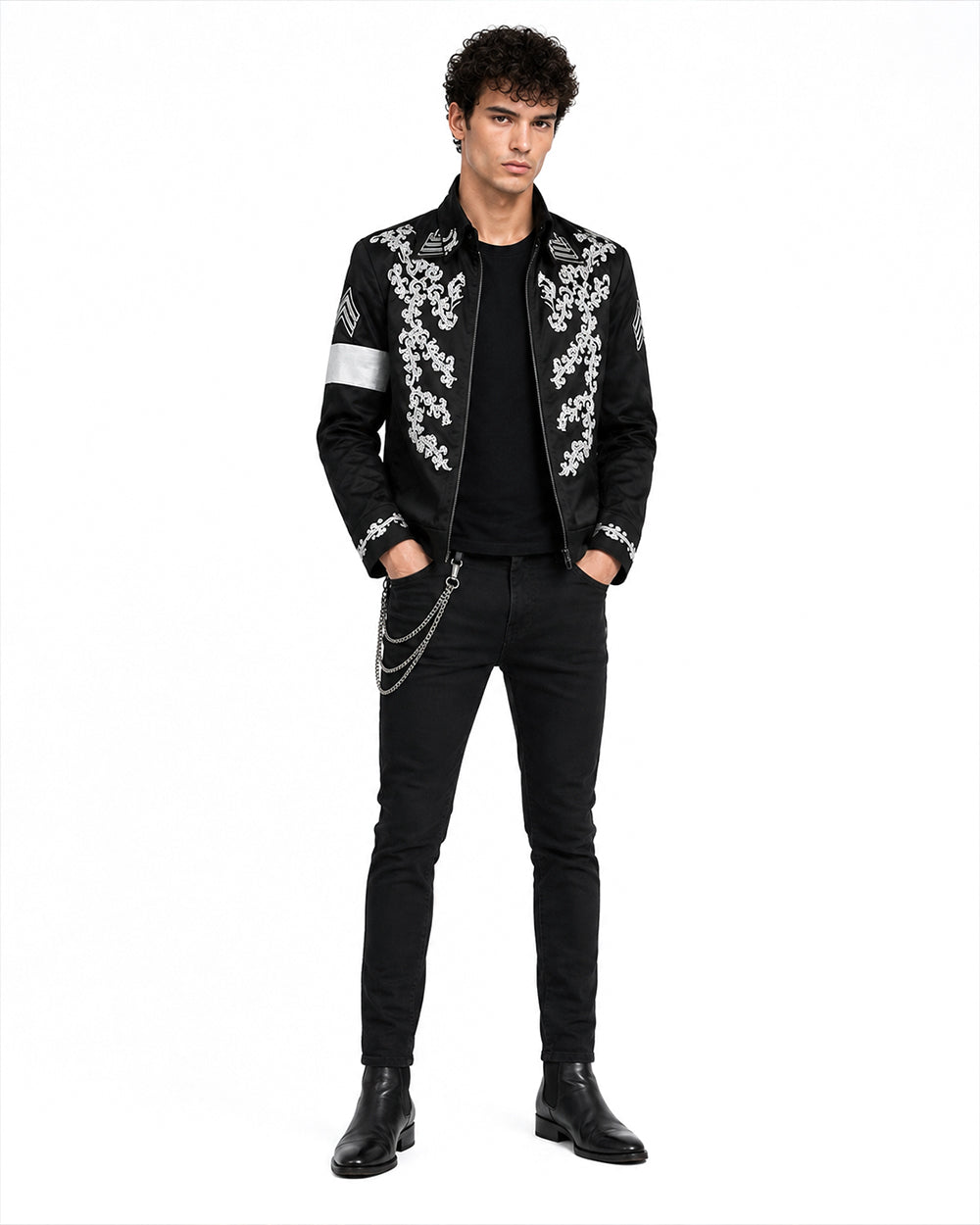 Pop Star Outfit Black Jacket Shirt and Pants 3pcs Suit for Kids Adults Halloween Cosplay Party