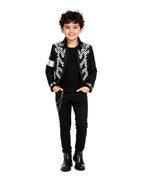 Pop Star Outfit Black Jacket Shirt and Pants 3pcs Suit for Kids Adults Halloween Cosplay Party