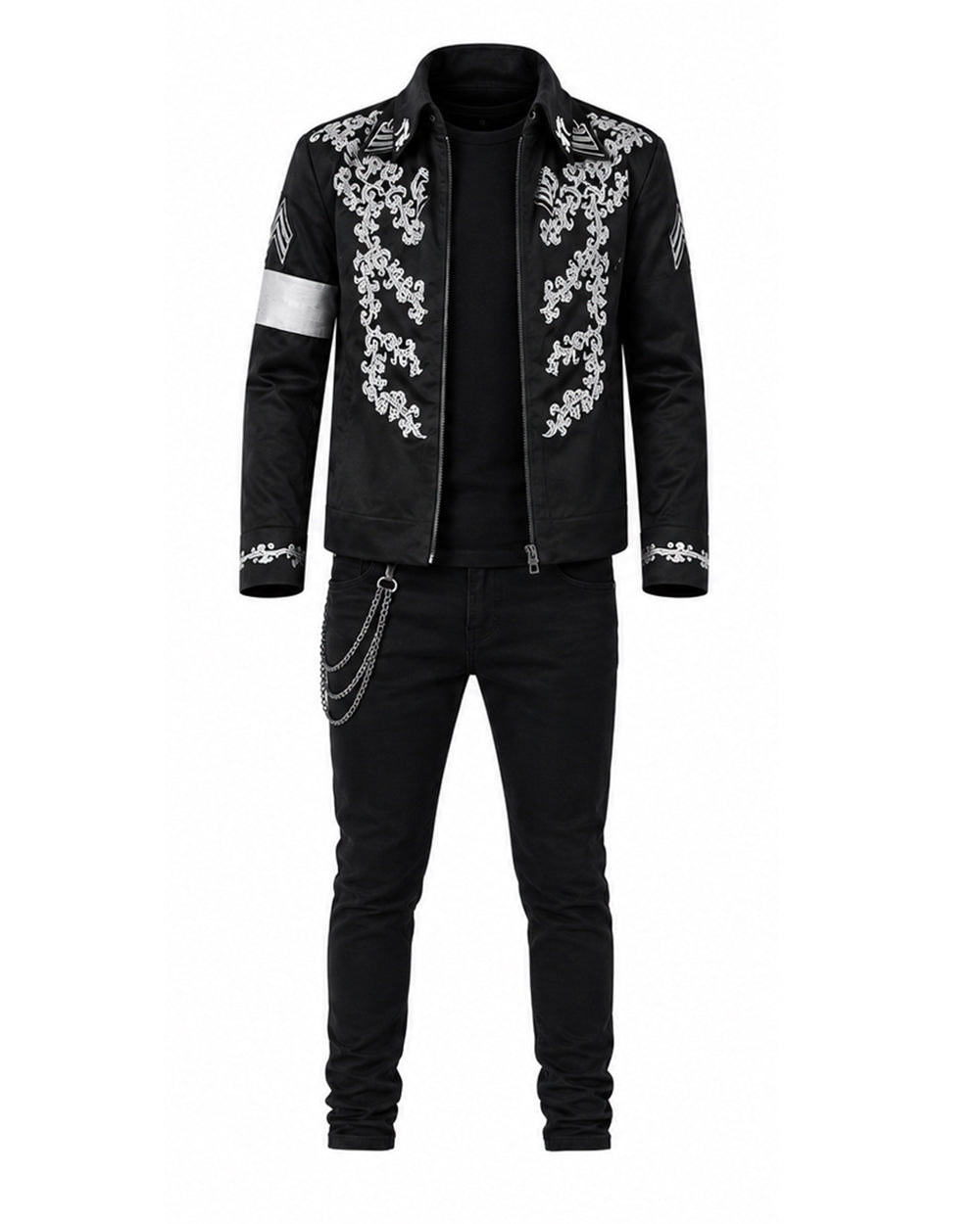 Pop Star Outfit Black Jacket Shirt and Pants 3pcs Suit for Kids Adults Halloween Cosplay Party