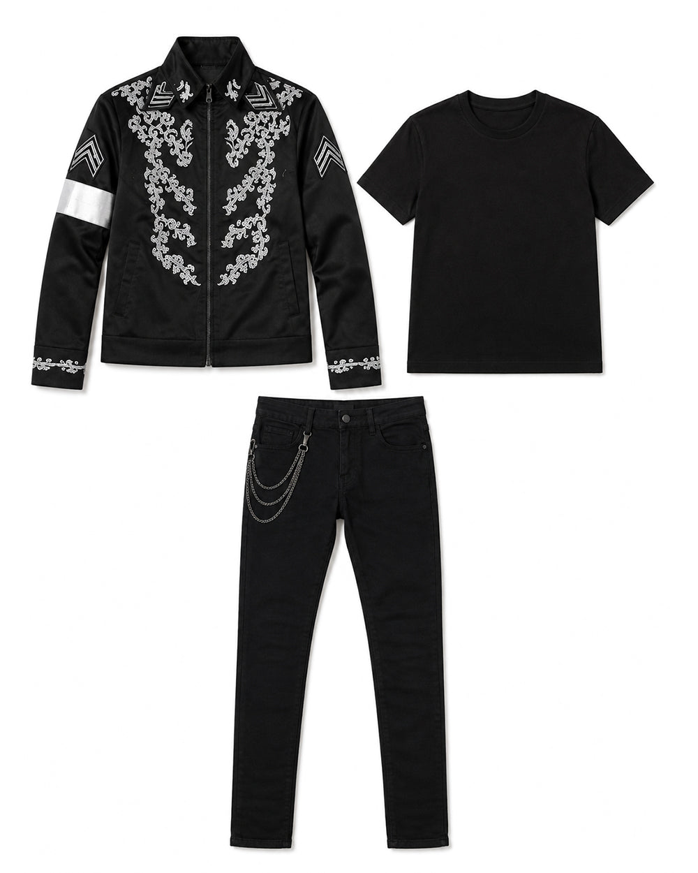 Pop Star Outfit Black Jacket Shirt and Pants 3pcs Suit for Kids Adults Halloween Cosplay Party