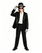 Retro 80s Costume Black Sequin Stage Outfit Music Star Jacket Pants and Hat Full Set for Cosplay
