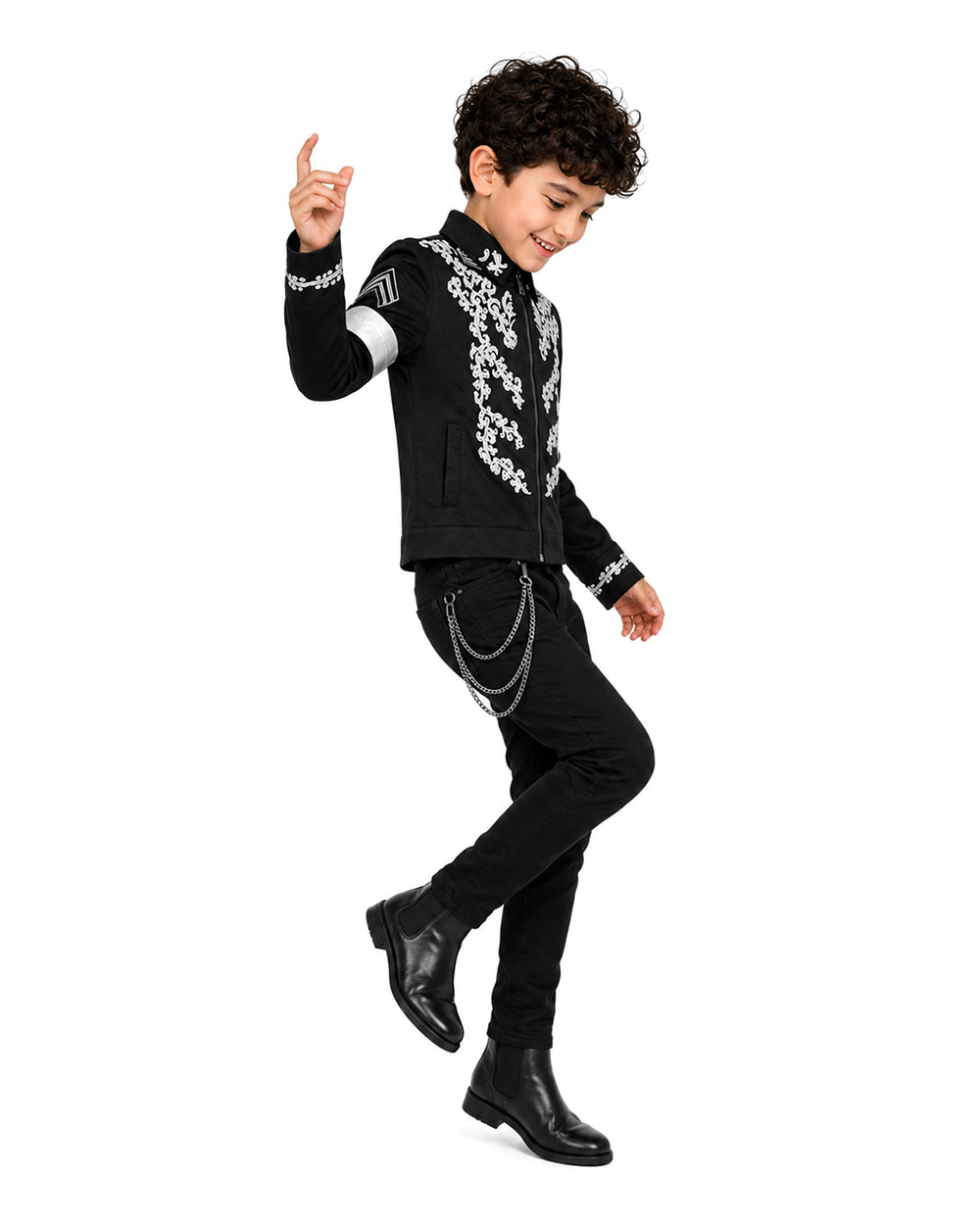 Pop Star Outfit Black Jacket Shirt and Pants 3pcs Suit for Kids Adults Halloween Cosplay Party