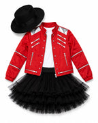 Girls King of Pop Costume Red Jacket Skirt T-shirt and Hat Full Set for Dress-up Party