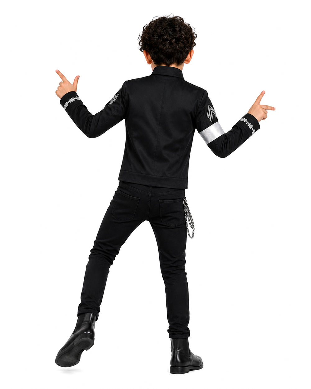 Pop Star Outfit Black Jacket Shirt and Pants 3pcs Suit for Kids Adults Halloween Cosplay Party