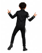 Pop Star Outfit Black Jacket Shirt and Pants 3pcs Suit for Kids Adults Halloween Cosplay Party